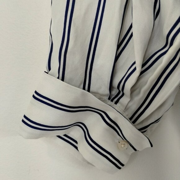 Joie 100% Silk V Neck Blouse Size XS Striped White Black Classic Workcore - Picture 4 of 11
